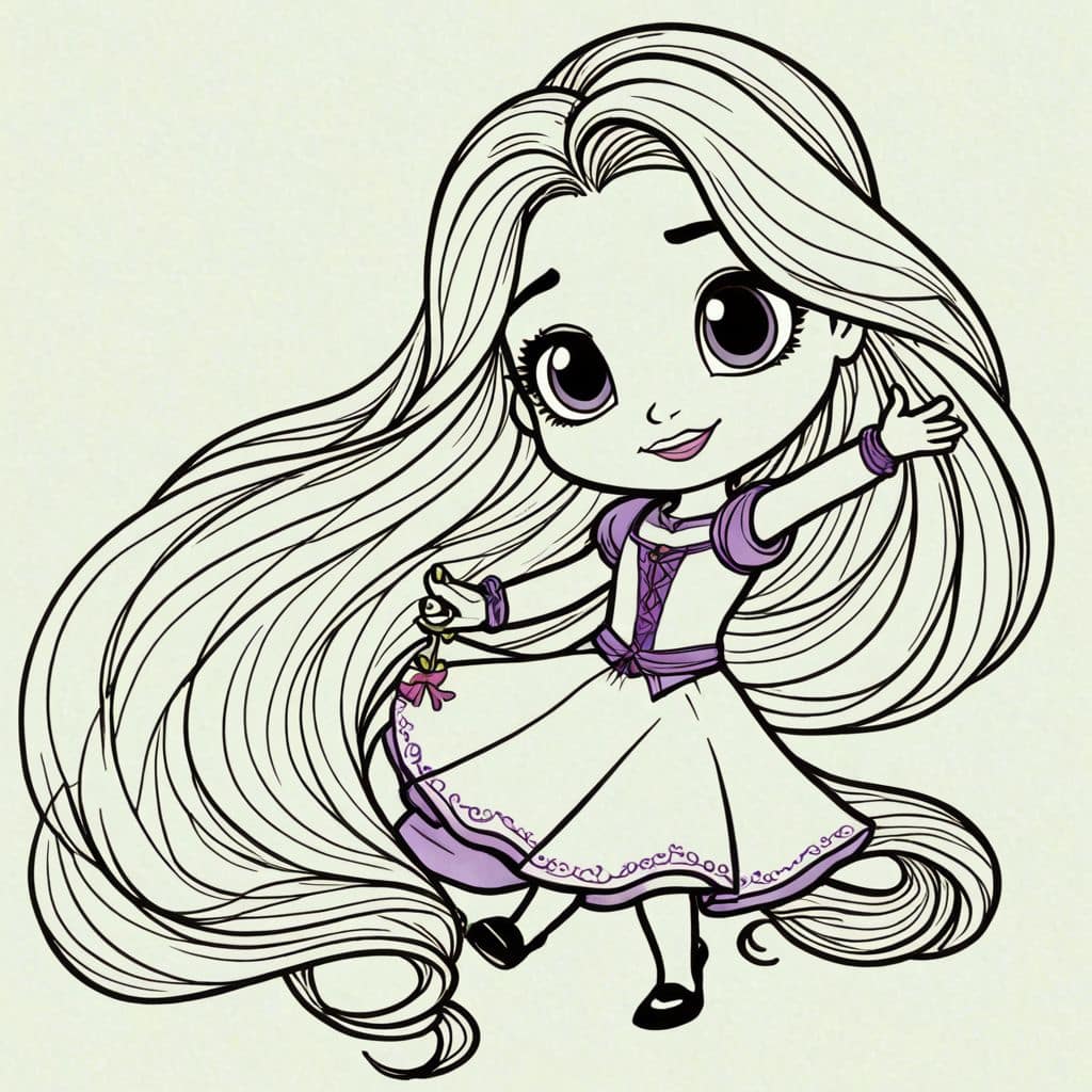 Colored Chibi Rapunzel - the princess from Tangled dancing with Flynn