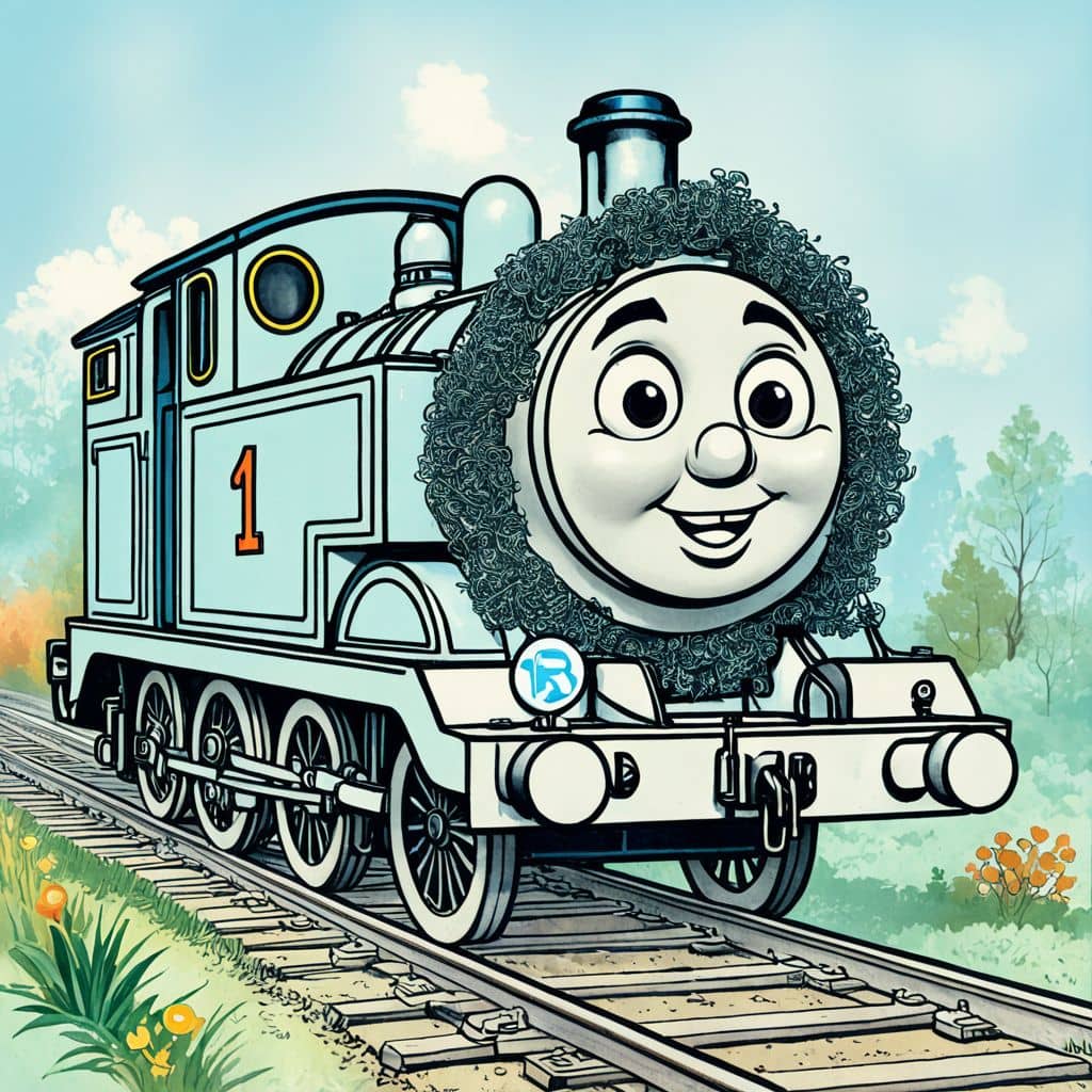 Colored Emily-the-stirling-engine from Thomas & Friends with a flower garland