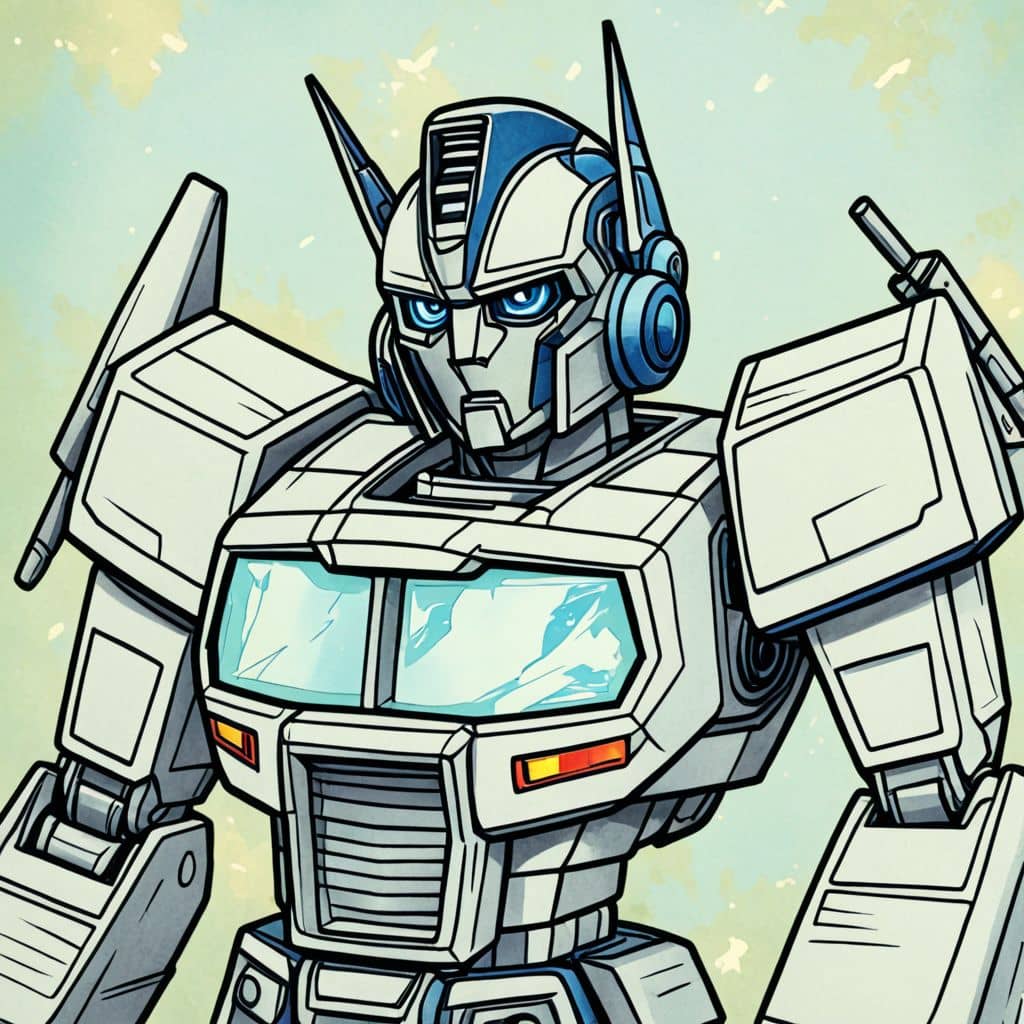 Colored Soundwave the Transformer listening to a small radio