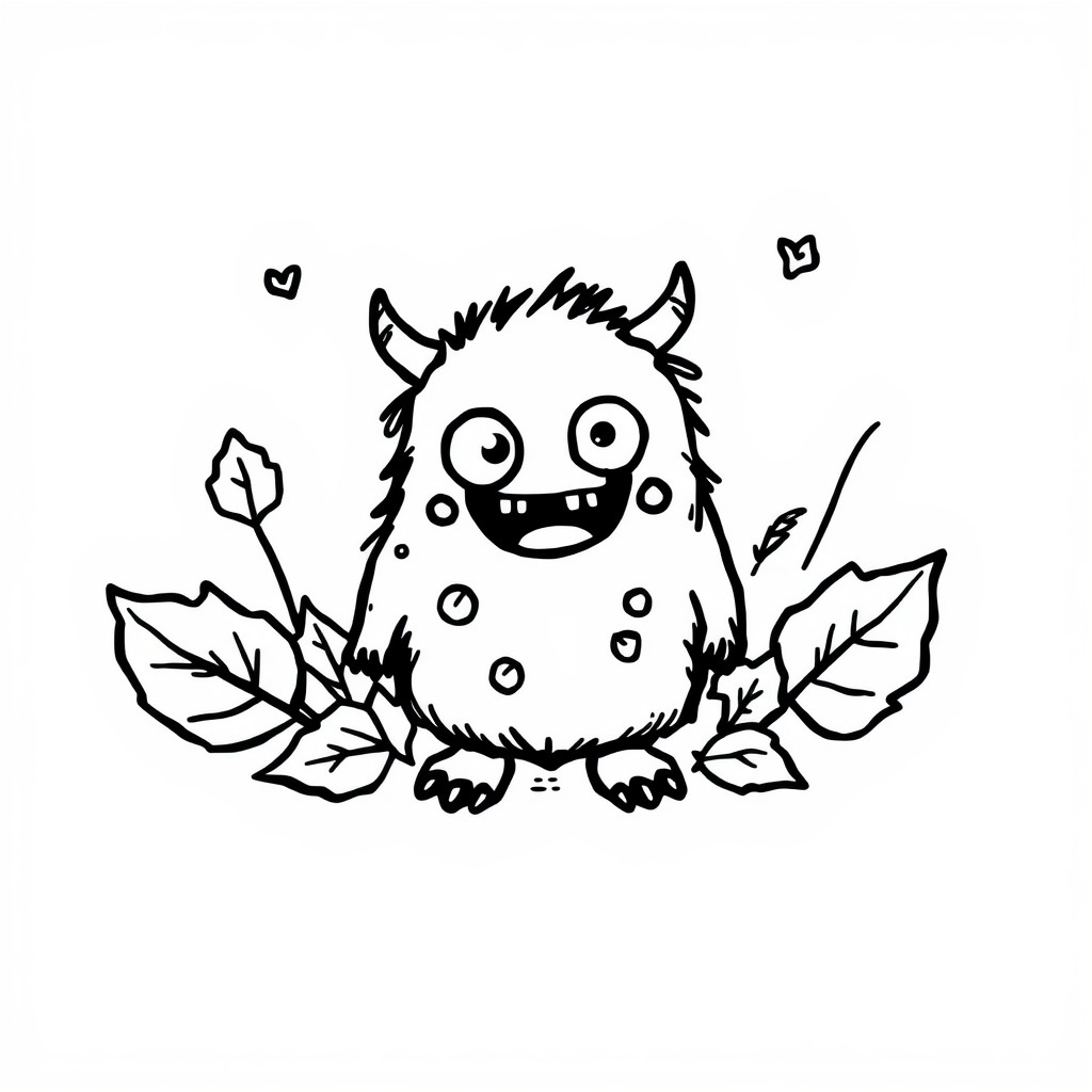 Cute Monster in autumn leaves