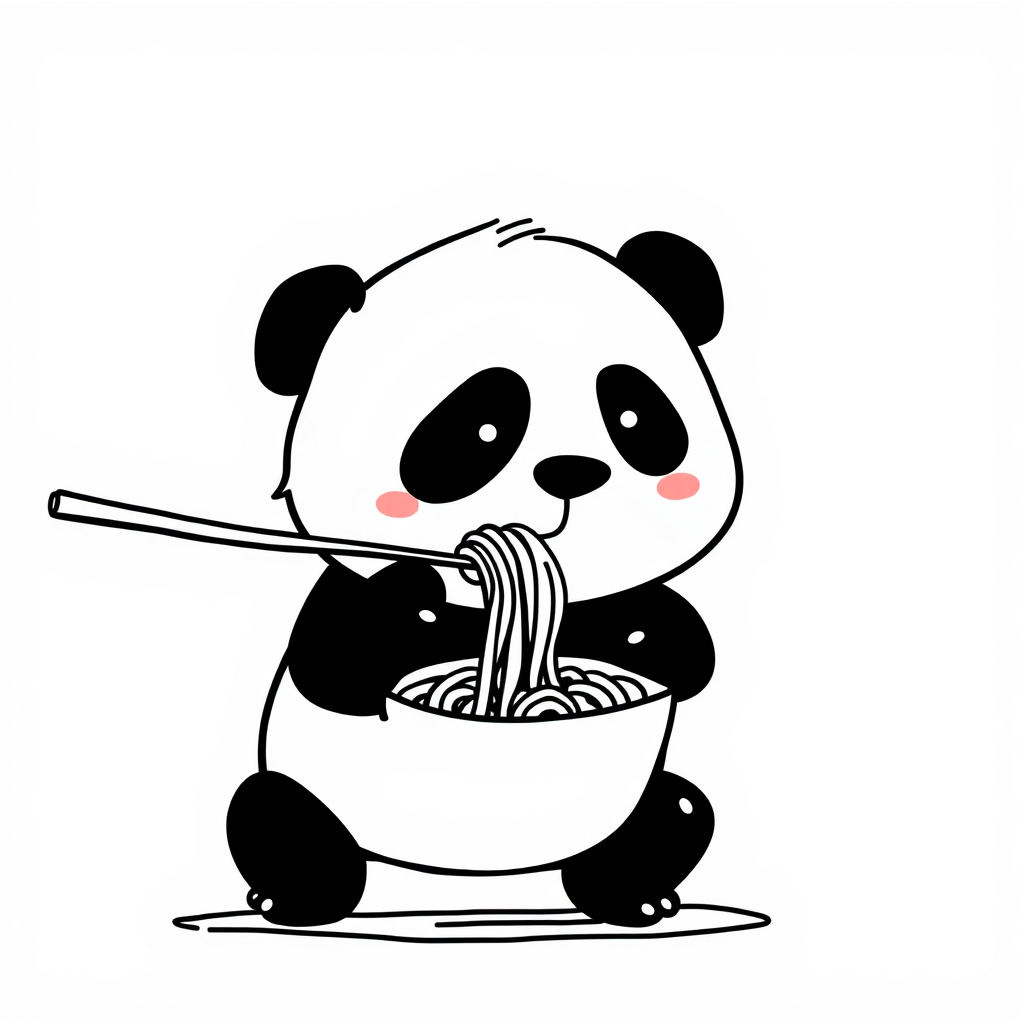 Panda slurping noodles