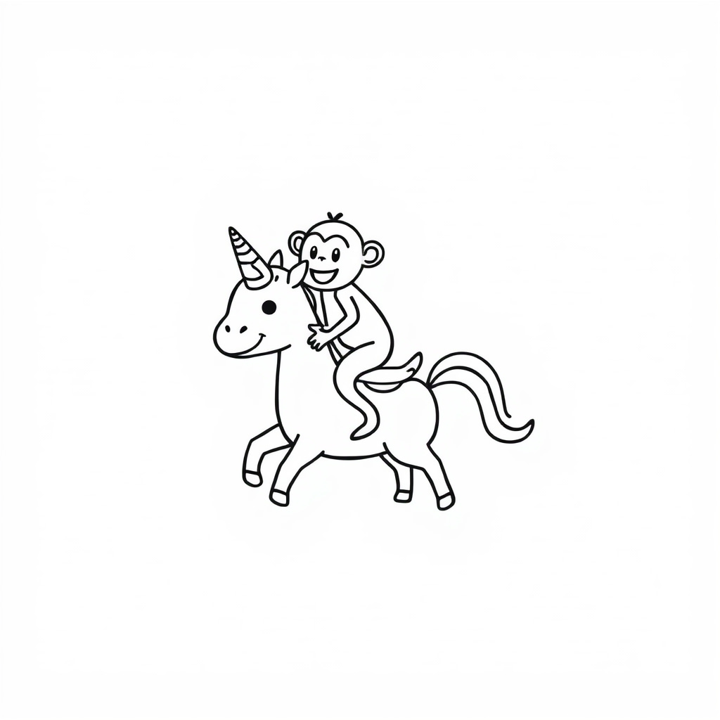 Monkey riding a unicorn