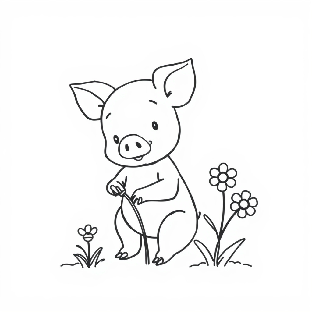 Piglet planting flowers