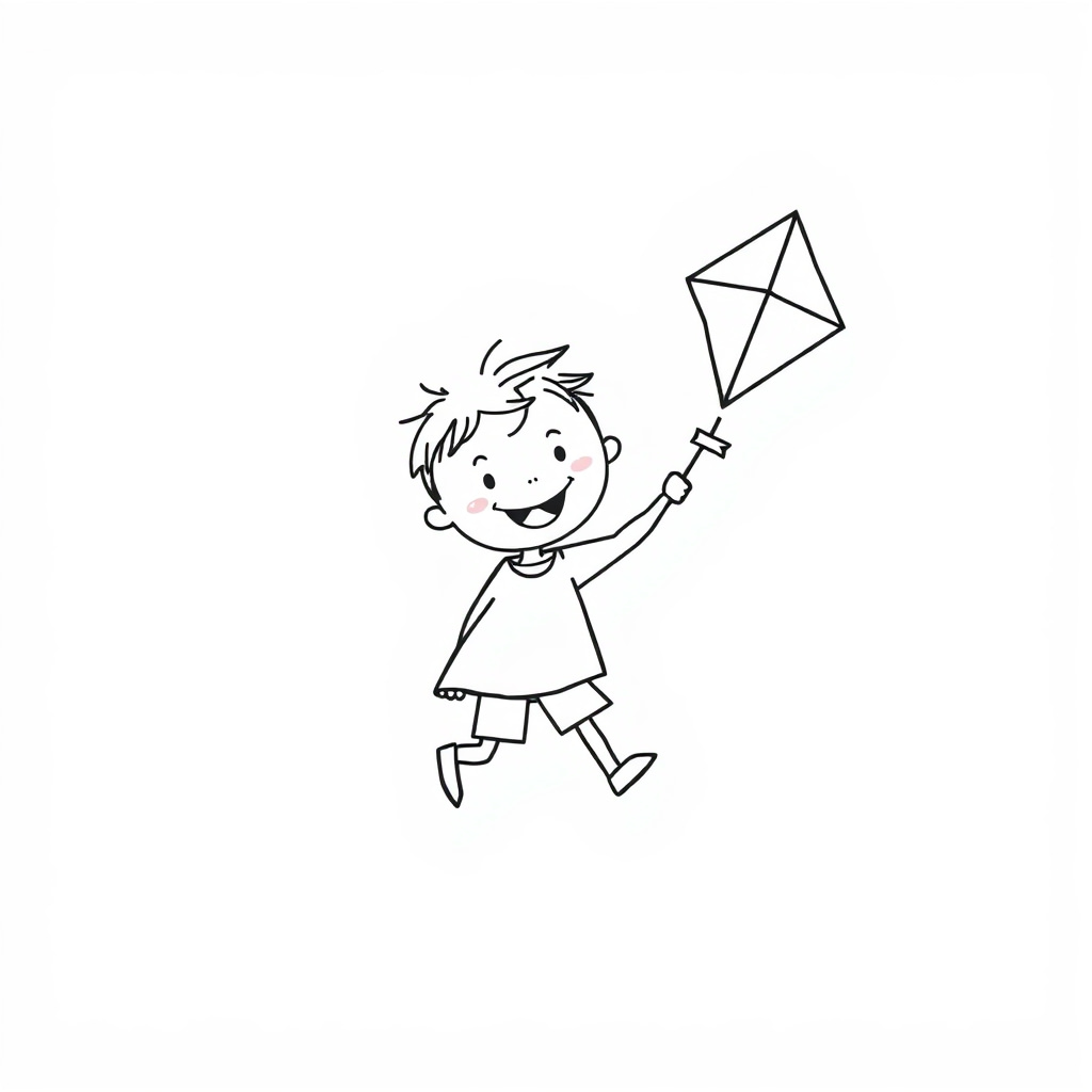 Cheerful child flying a colorful kite