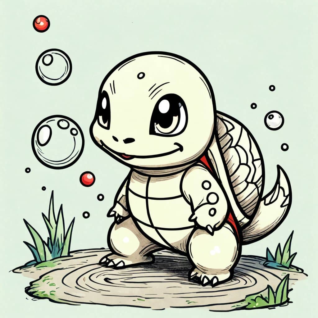 Colored Squirtle blowing water bubbles