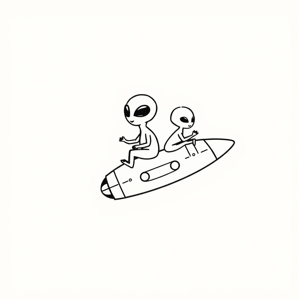 Alien friends riding on a satellite.