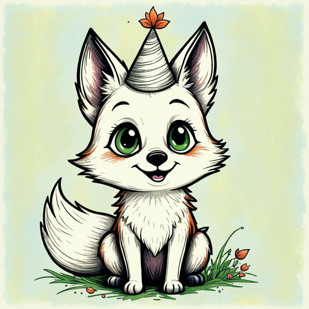 Colored Chibi Fox wearing a party hat.