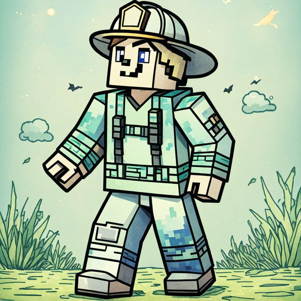Colored Minecraft Steve - firefighter gear.