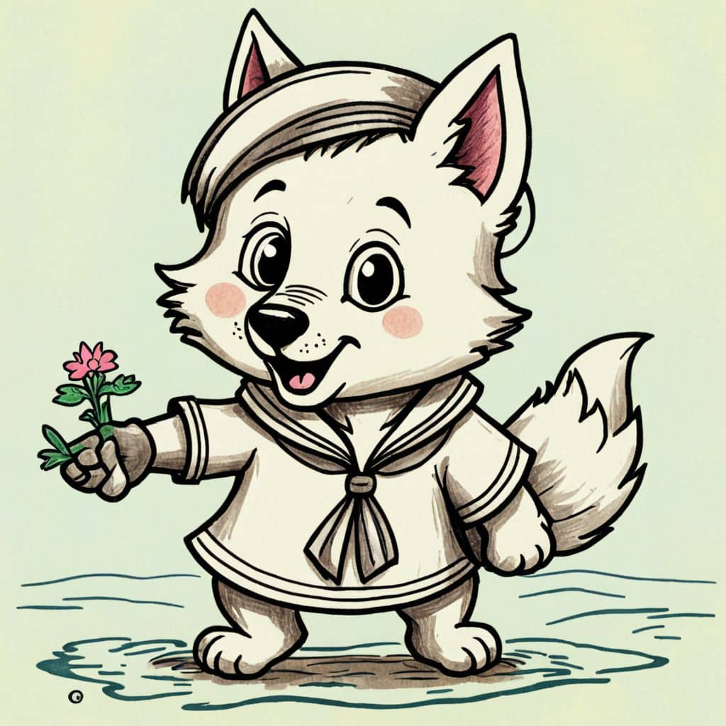 Colored Wolf in a sailor outfit holding a tiny anchor
