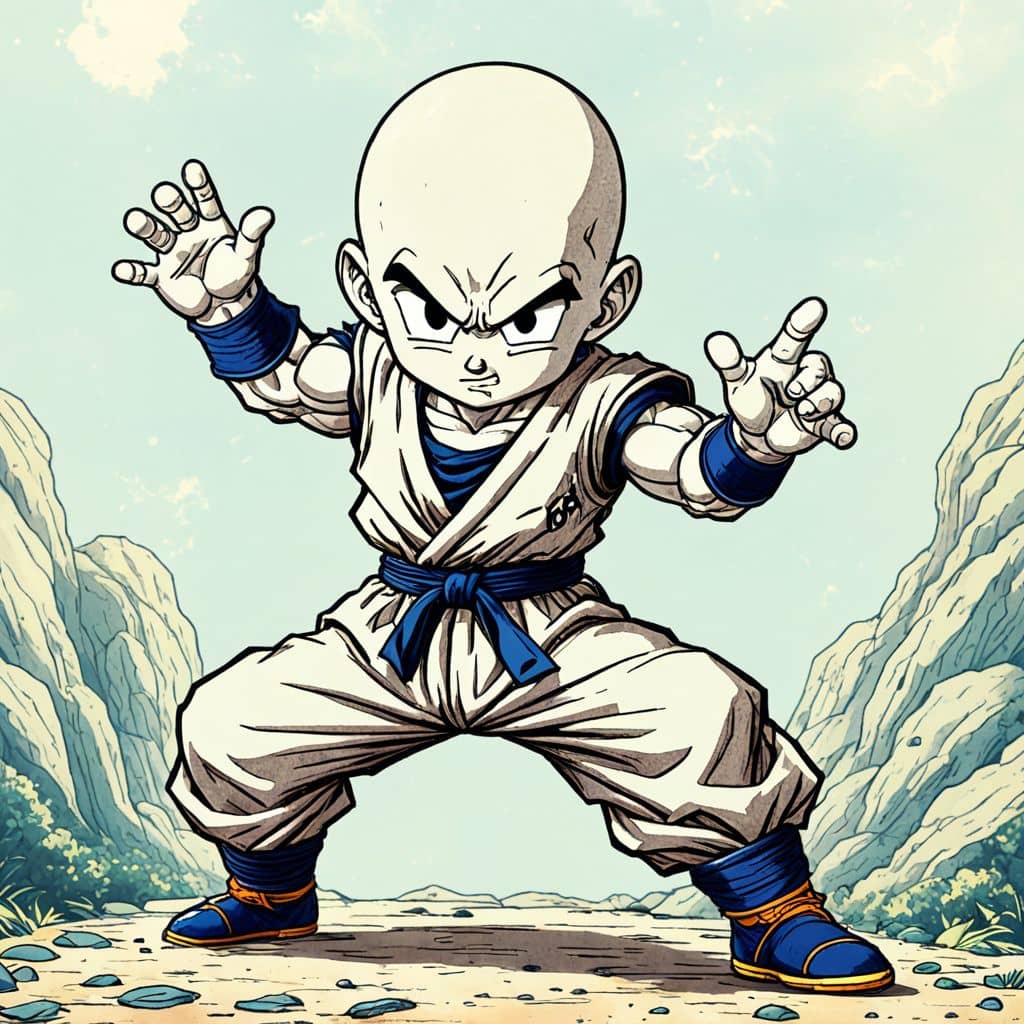 Colored Krillin - the martial artist from Dragon Ball Z practicing his punches.