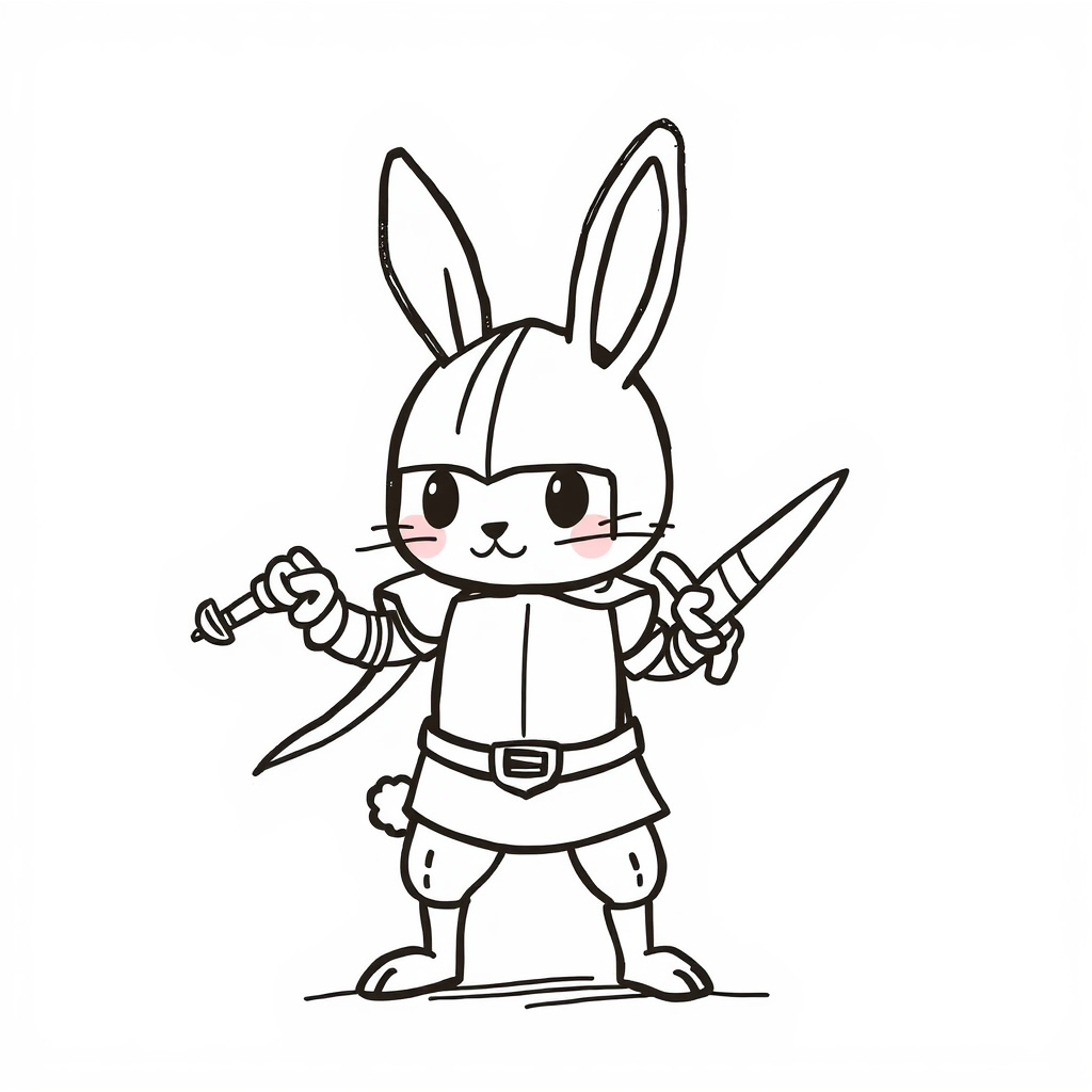 Bunny knight wielding a tiny carrot sword