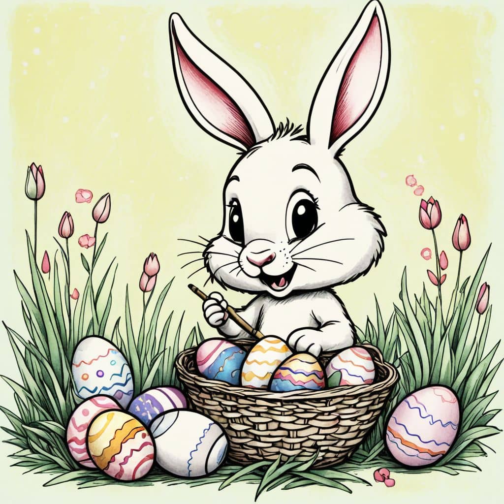 Colored Bunny painting Easter eggs