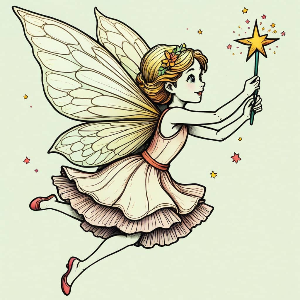 Colored Flying fairy with a magic wand