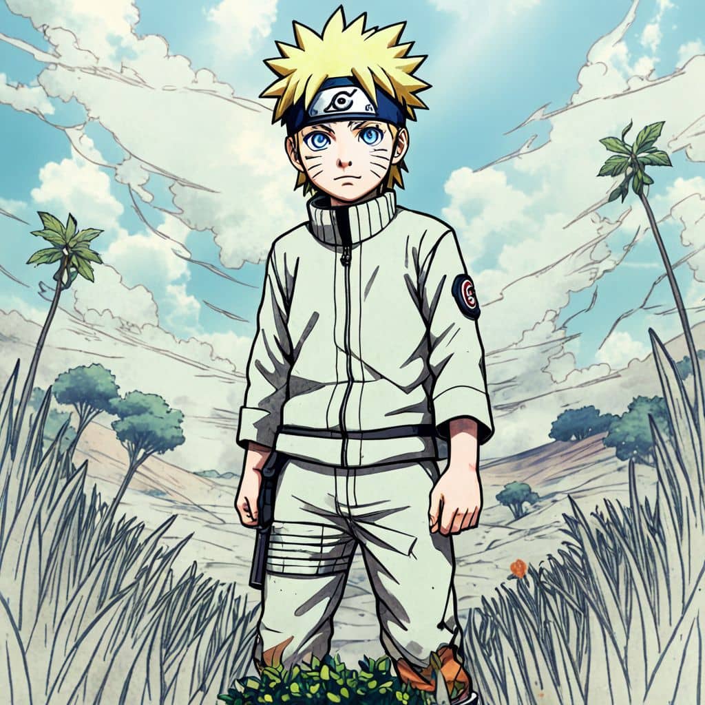 Colored Naruto - the ninja from Naruto anime in a spring meadow