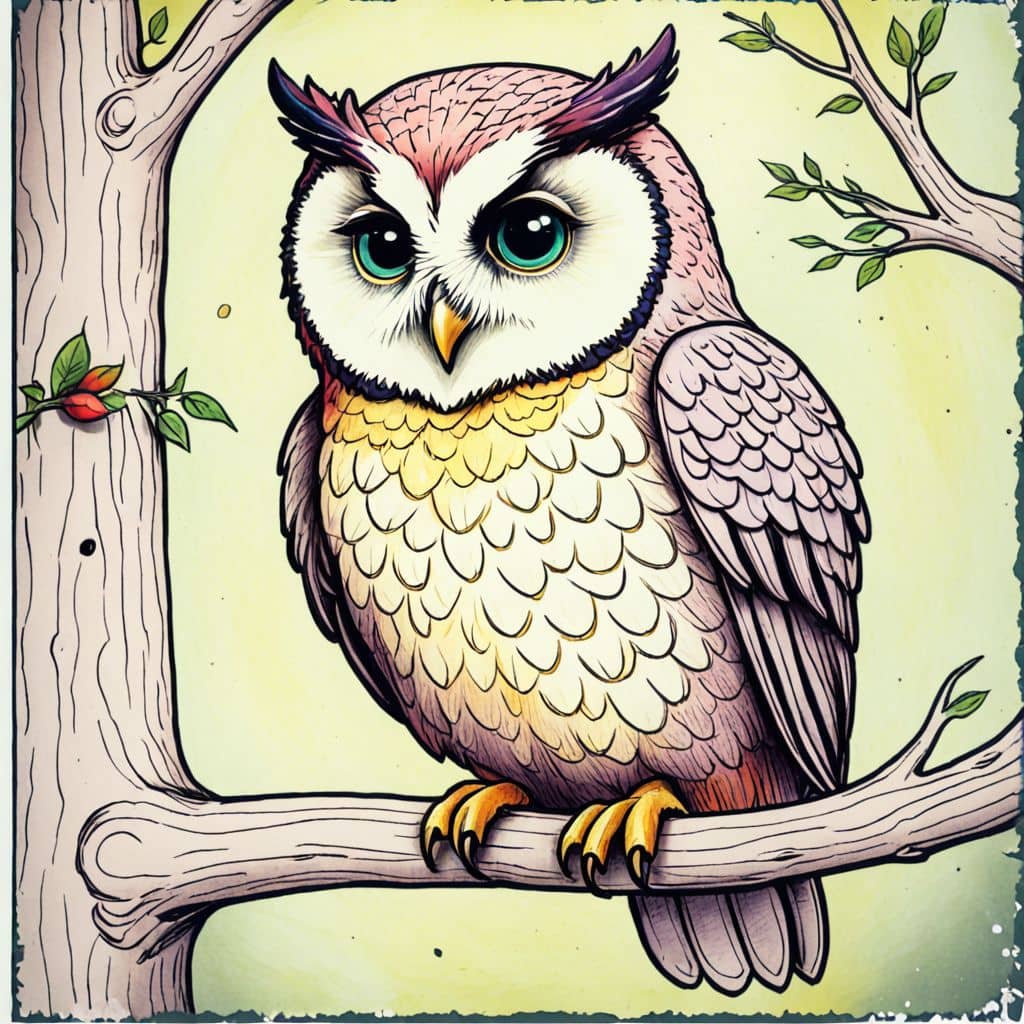 Colored Owl perched on a tree branch