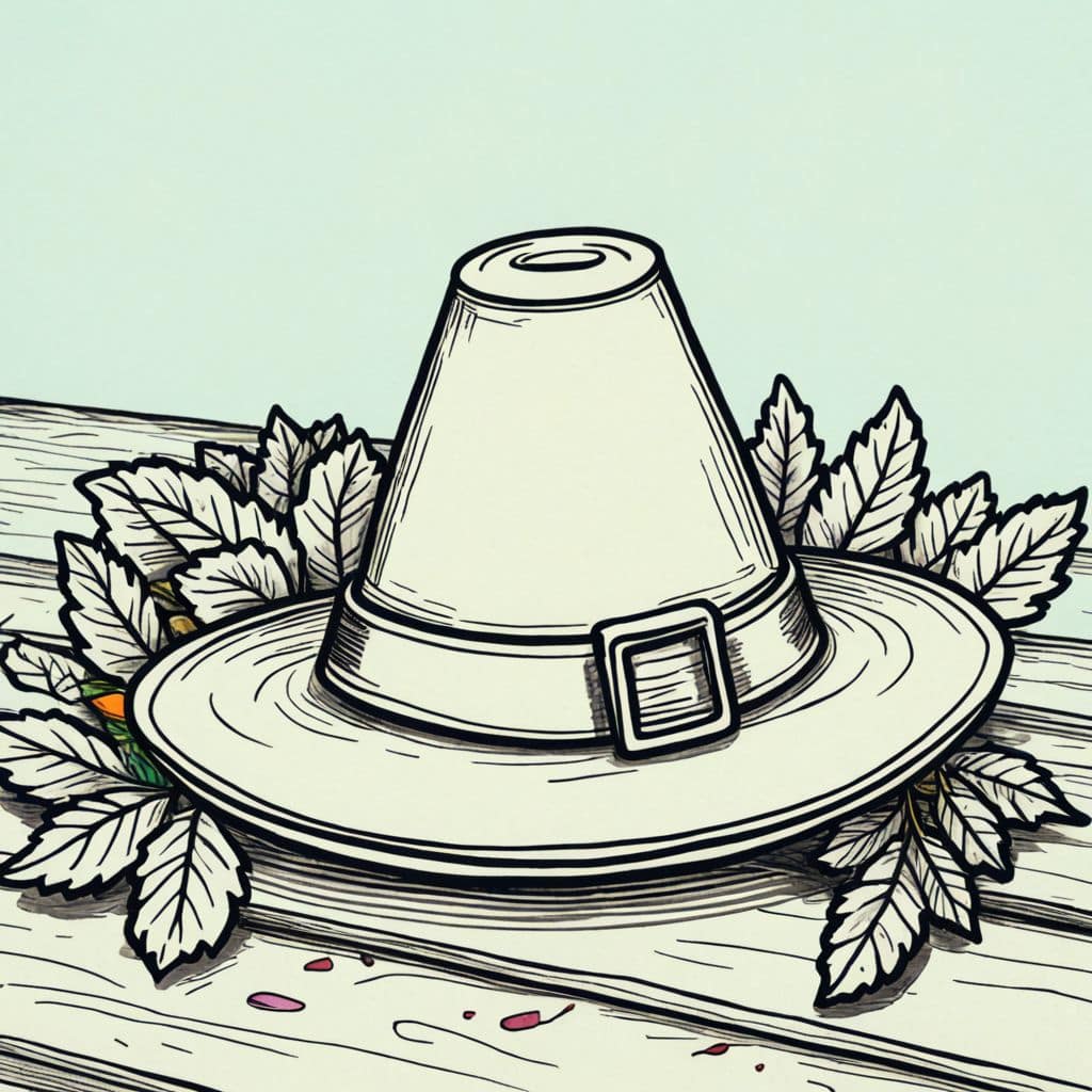 Colored Pilgrim hat on a table with leaves