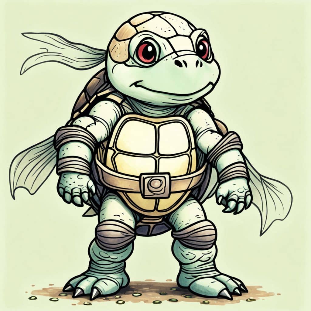 Colored Turtle dressed as a superhero