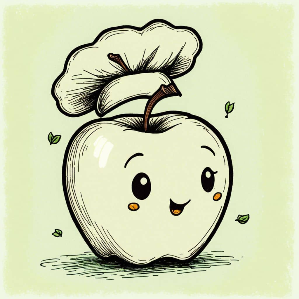 Colored Chibi Apple wearing a tiny chef hat