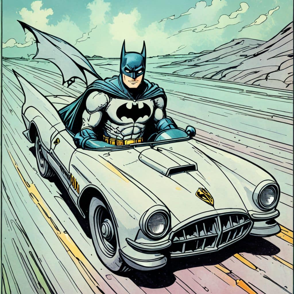 Colored Batman in his Batmobile