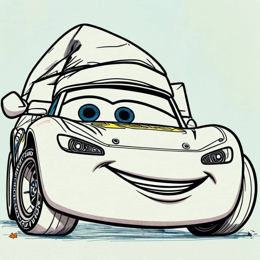 Colored Lightning McQueen - the red racecar from Disney Cars wearing a Santa hat