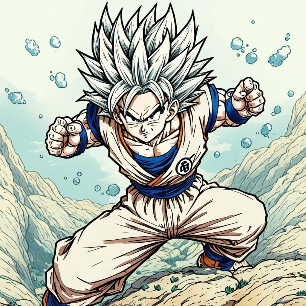 Colored Goku - the Saiyan warrior from Dragon Ball Z throwing a powerful punch