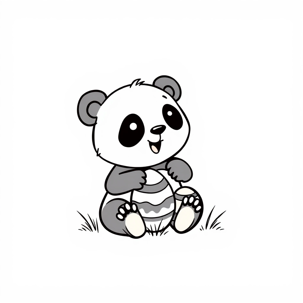 Cartoon Panda playing with Easter eggs