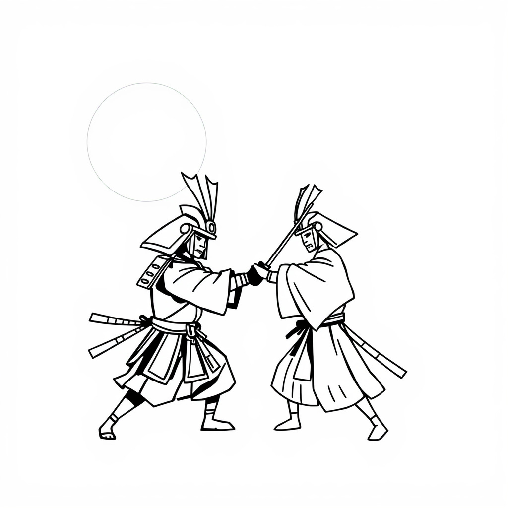 Samurai dueling under the moonlight