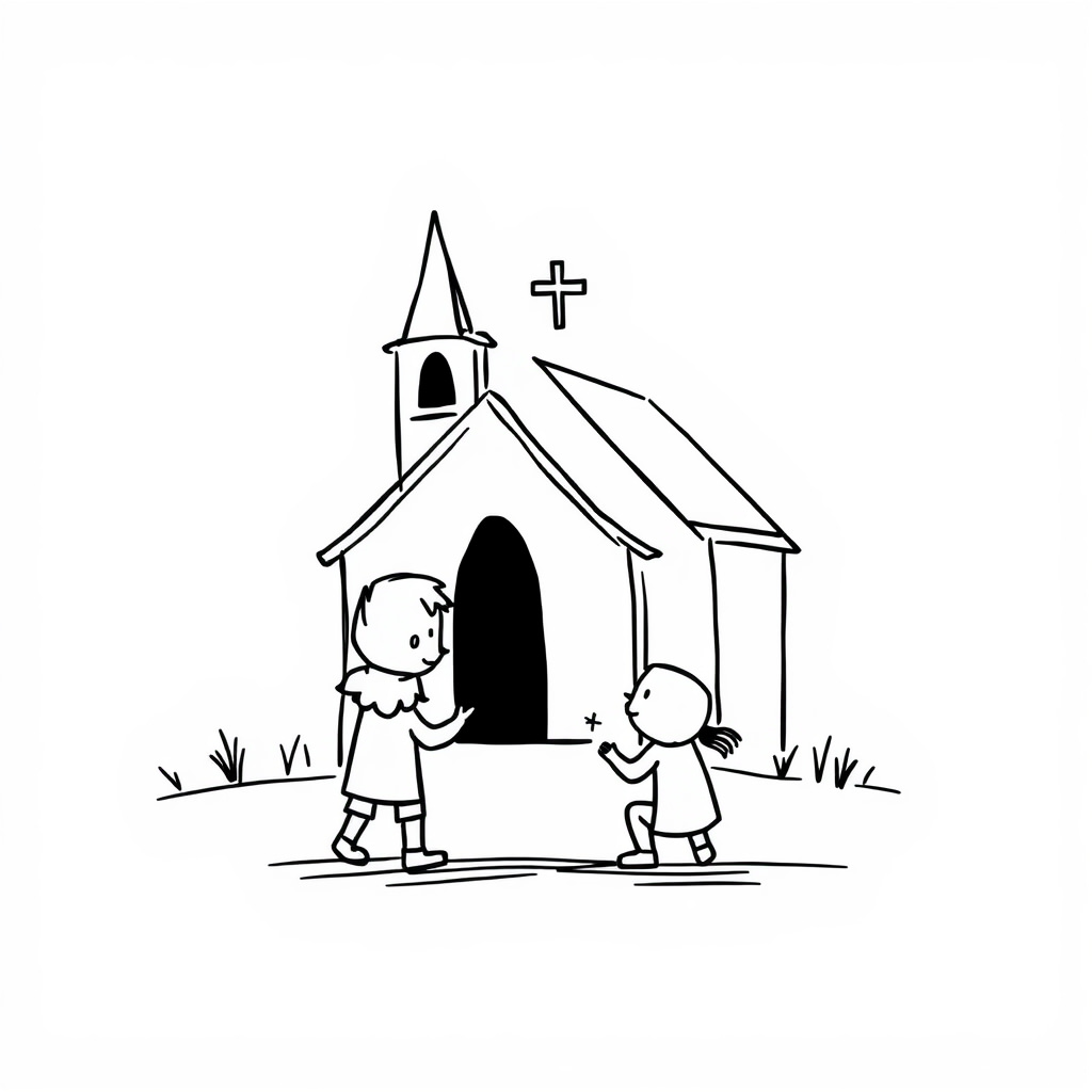 Kids playing outside church