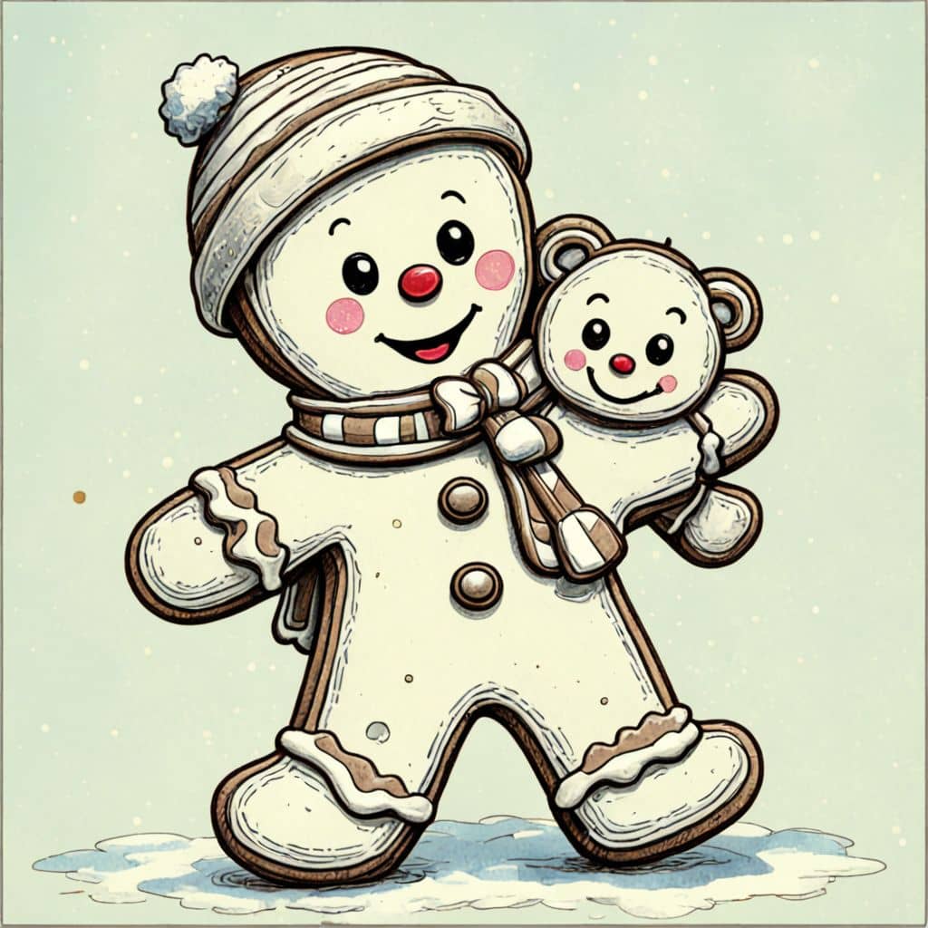 Colored Gingerbread Man holding a teddy bear