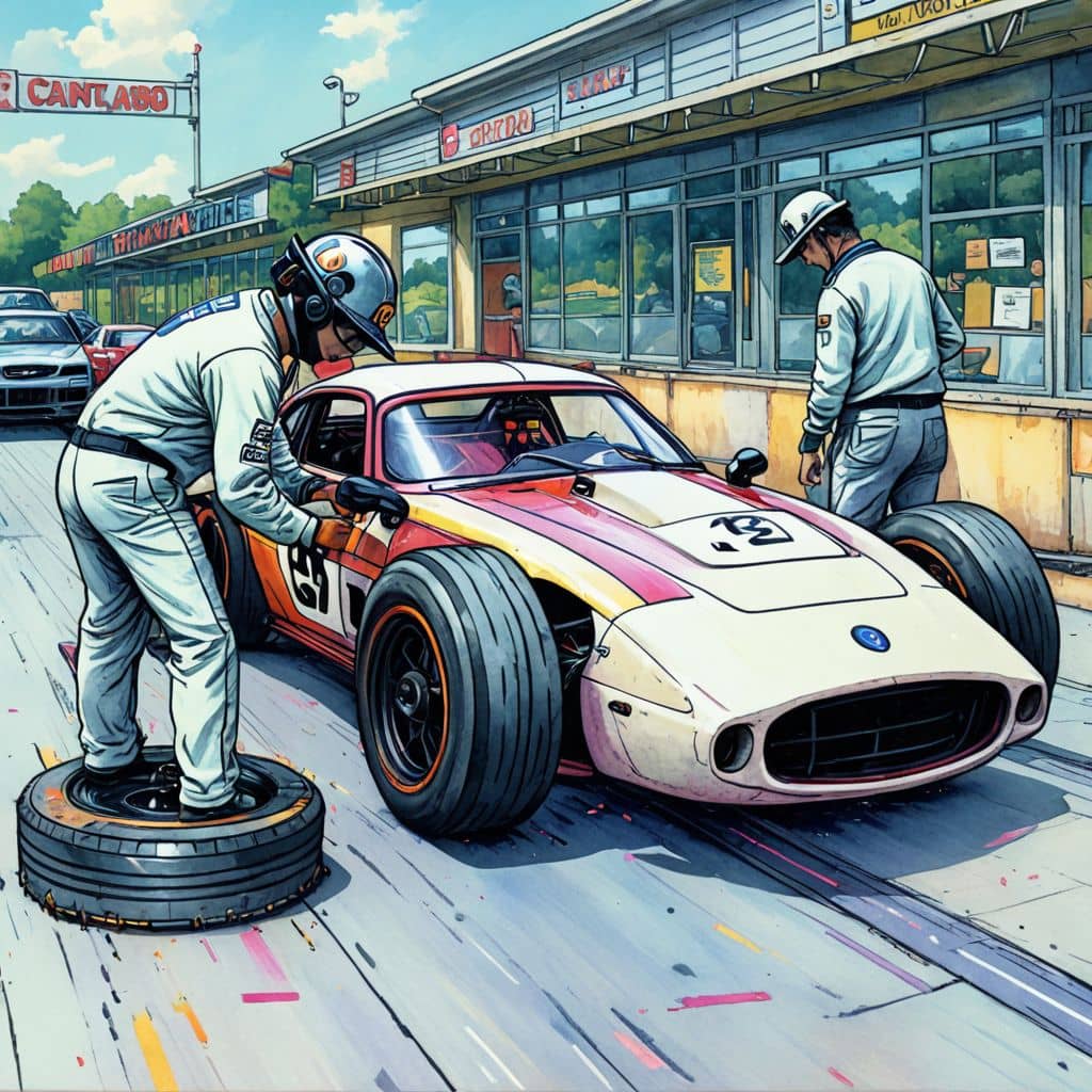 Colored Changing tires at the pit lane