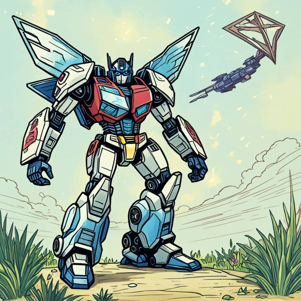 Colored Bumblebee - the scout from Transformers flying a kite