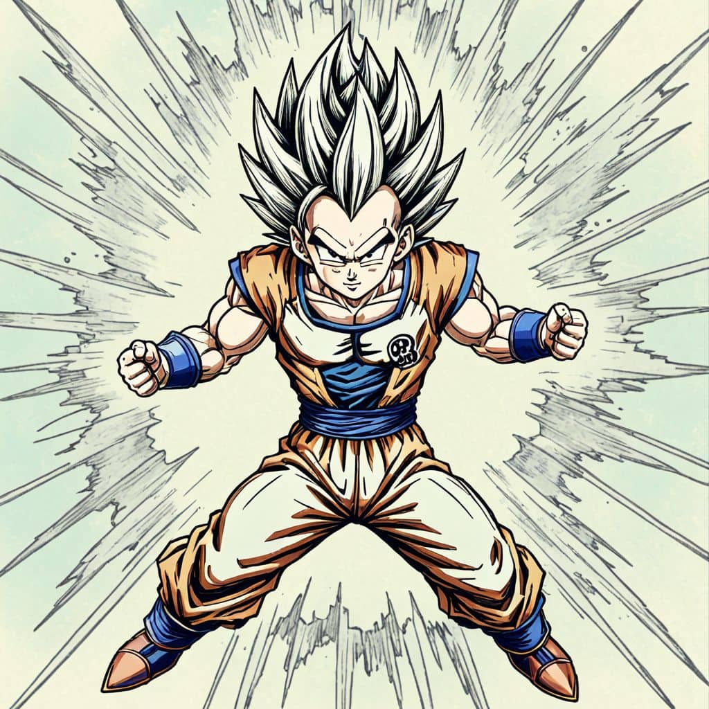Colored Vegeta - the Saiyan prince from Dragon Ball Z powering up with energy aura
