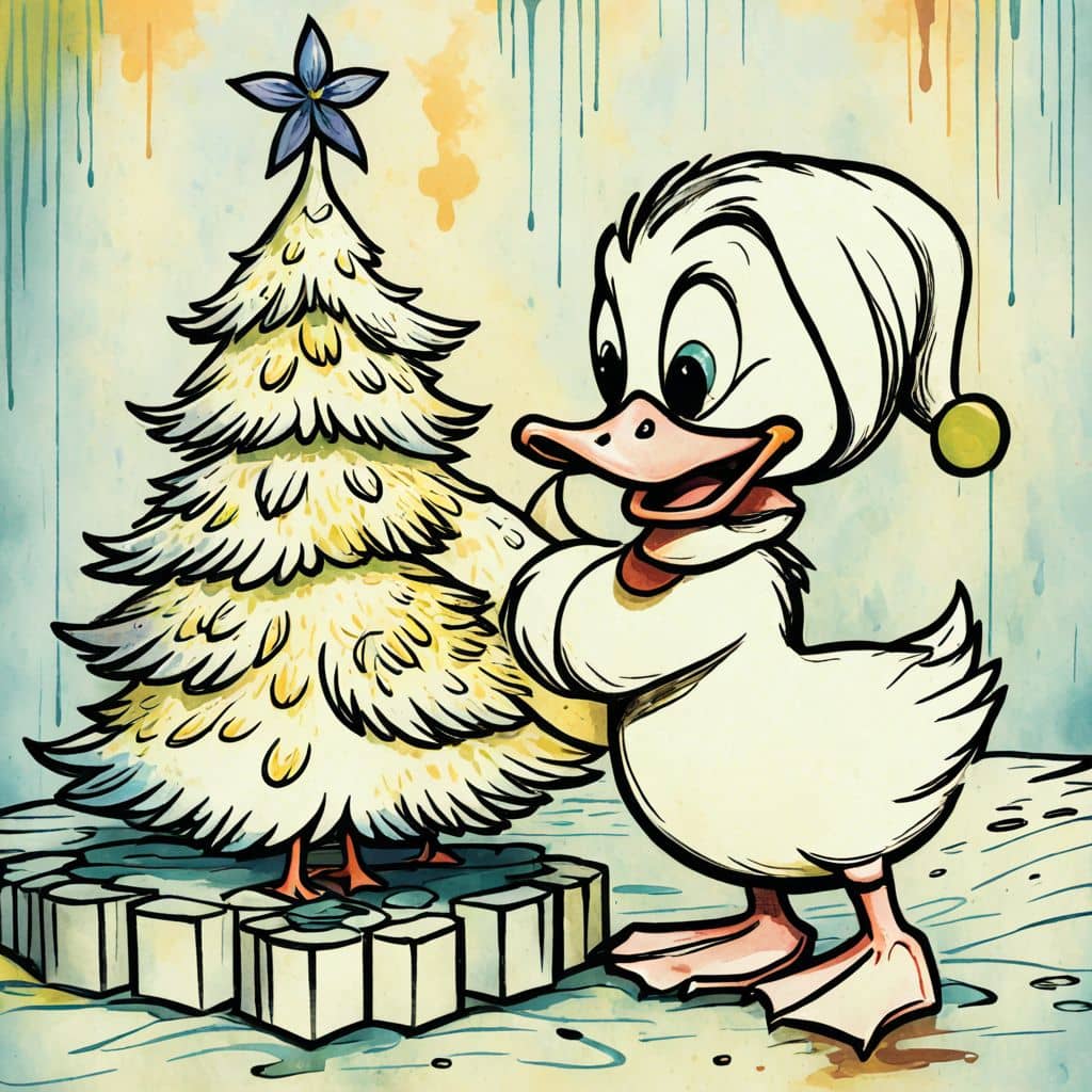 Colored Duck decorating a Christmas tree