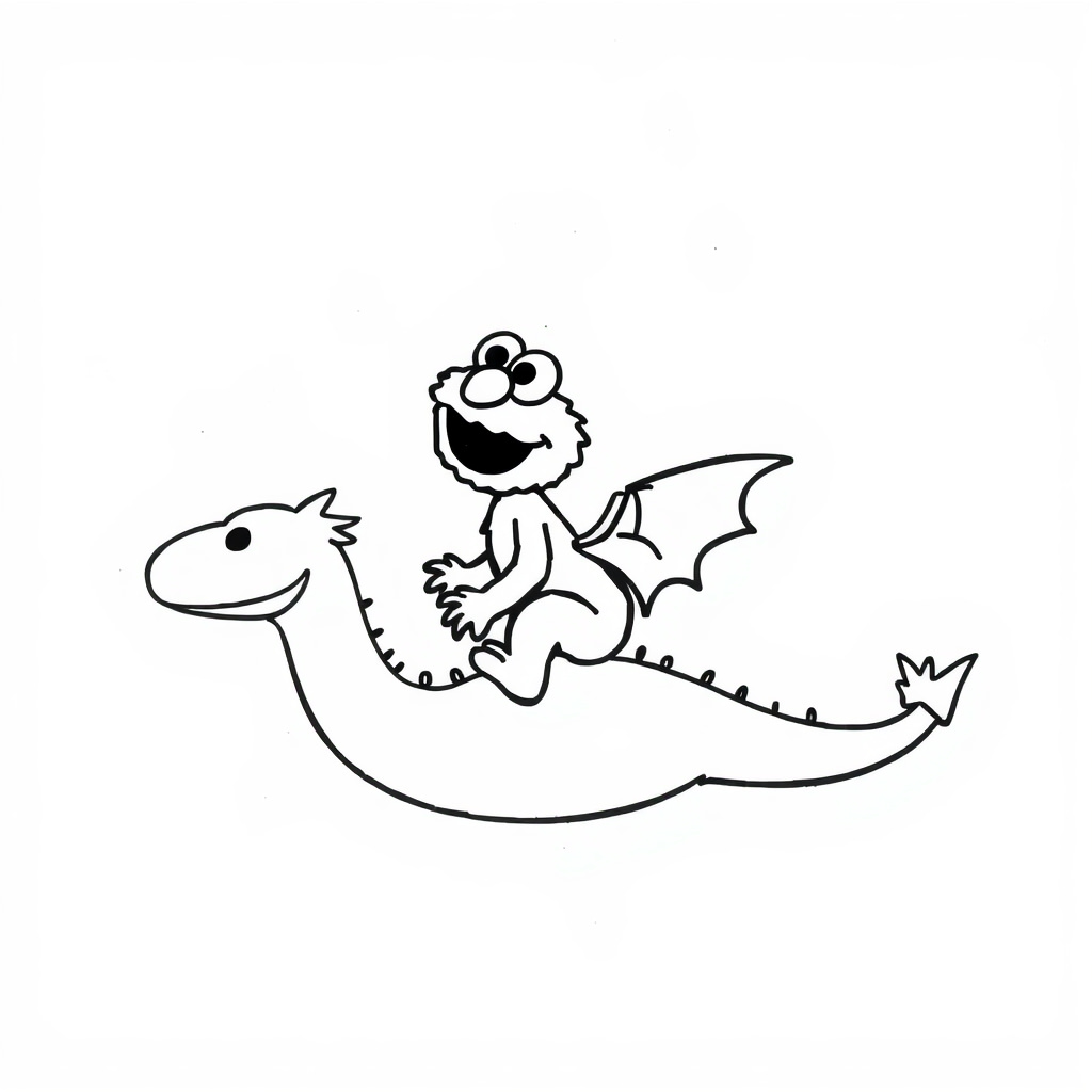 Elmo flying on a dragon