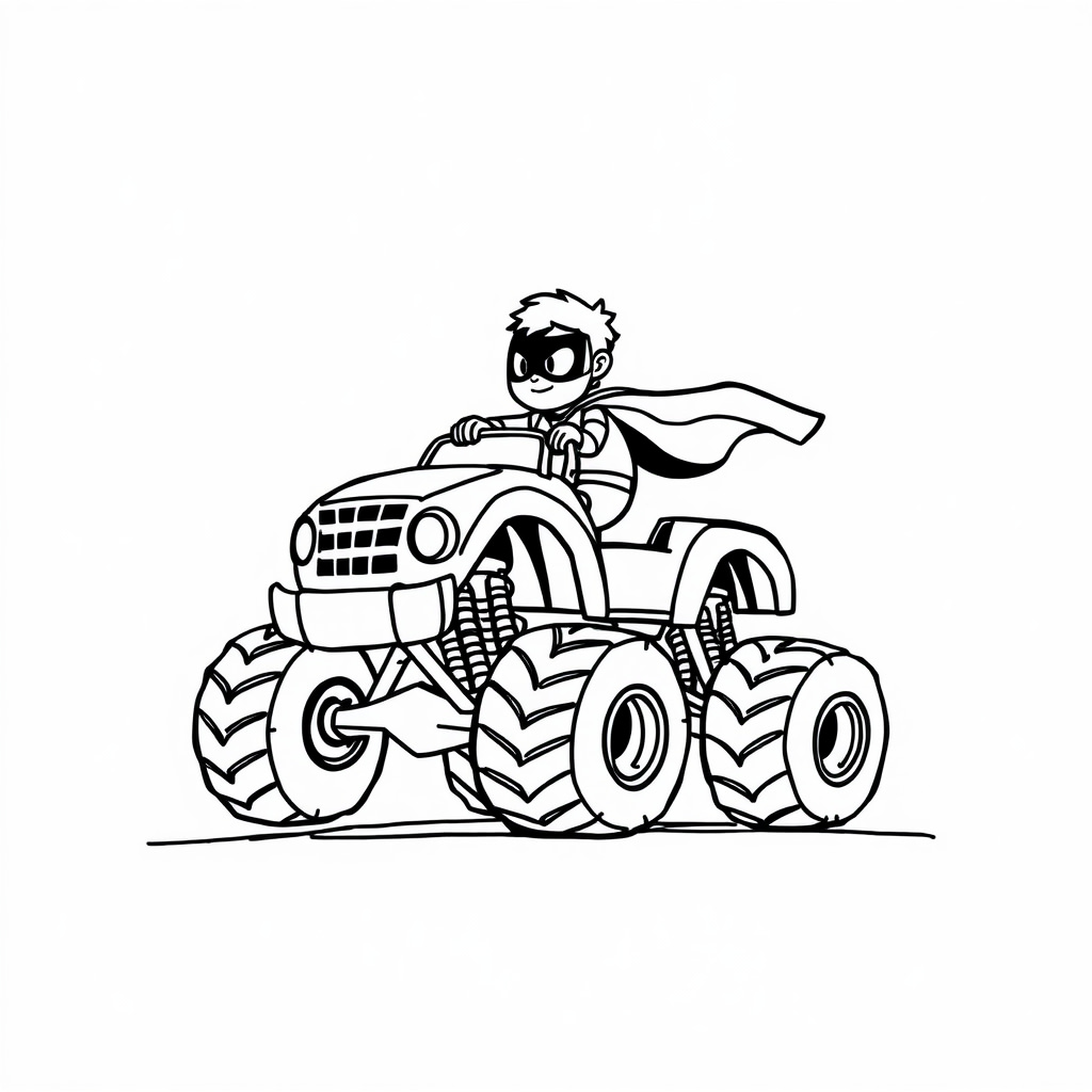 Superhero driving a monster truck