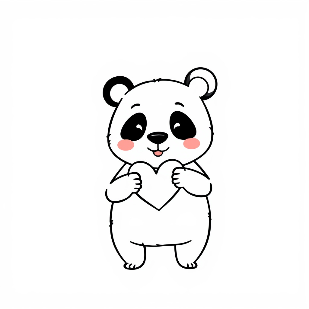 Cartoon Panda holding a heart on Valentine's