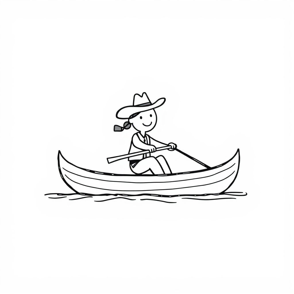 Cowboy paddling a canoe