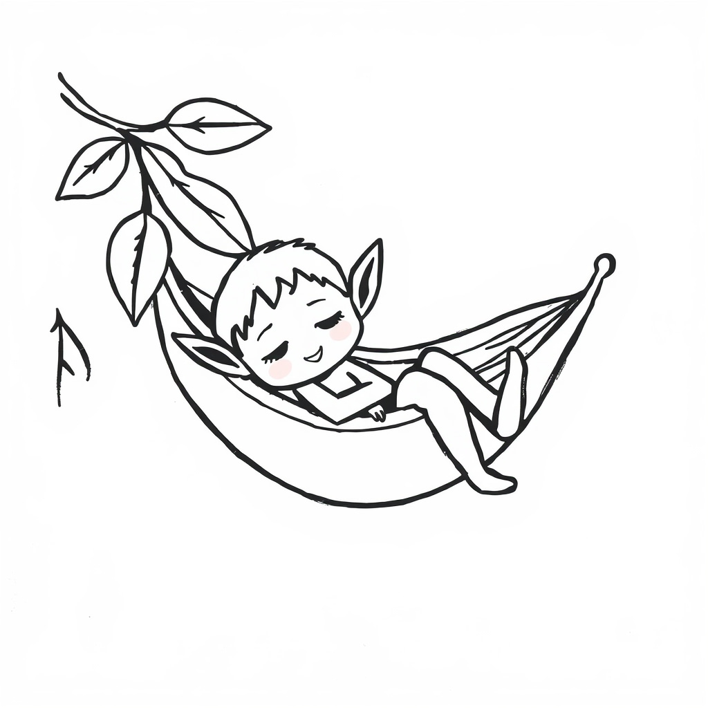 Elf resting in a leaf hammock