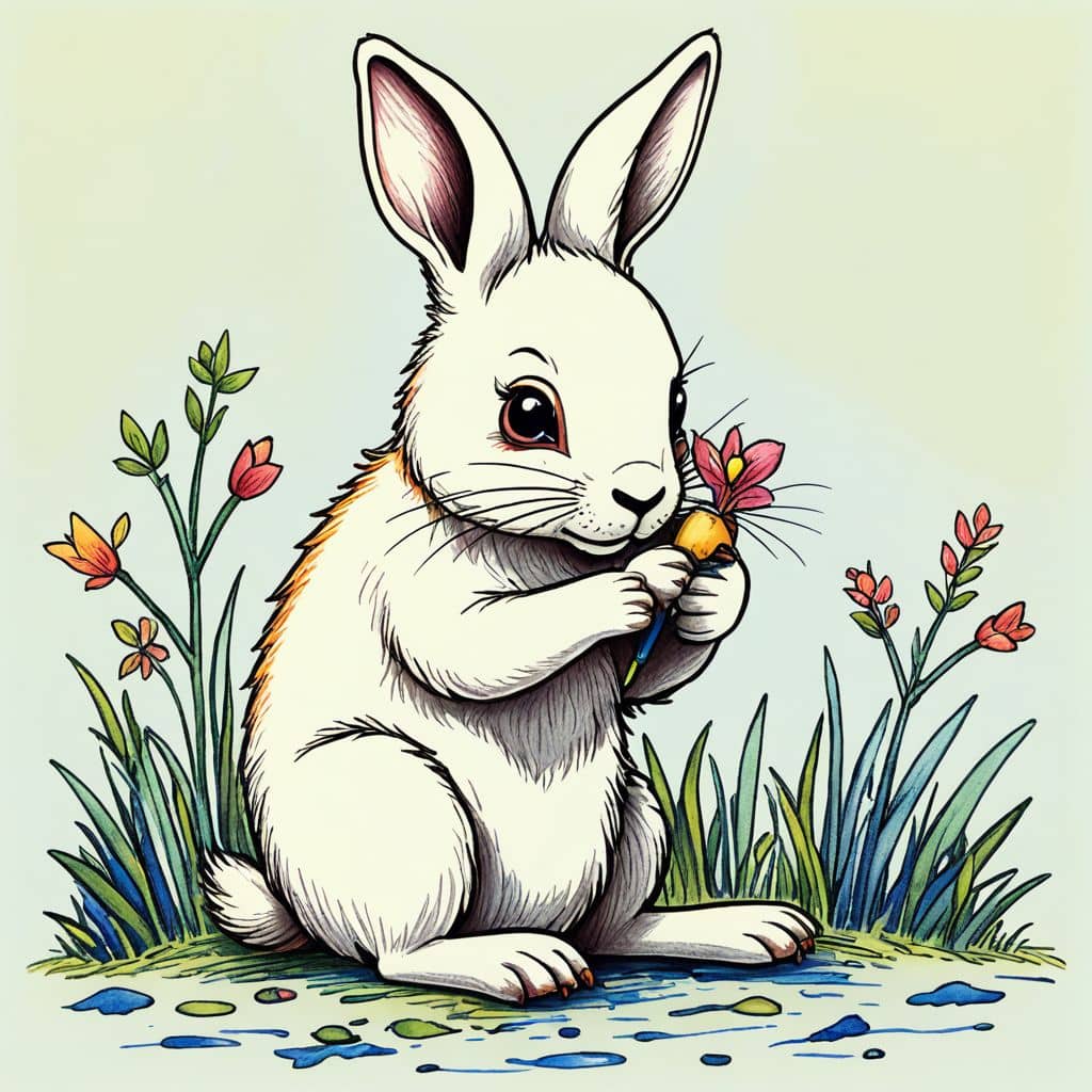 Colored Rabbit munching on a carrot