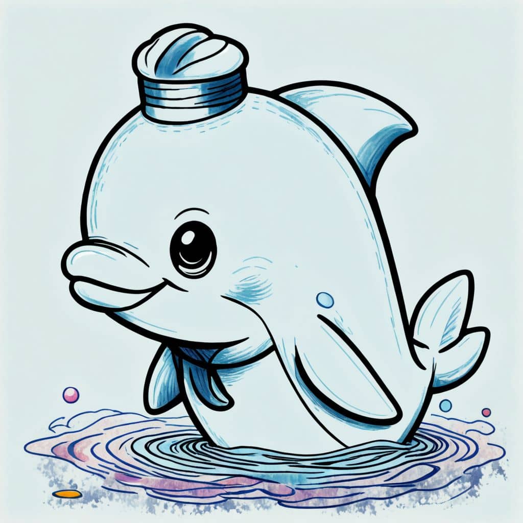 Colored Chibi dolphin wearing a tiny sailor hat