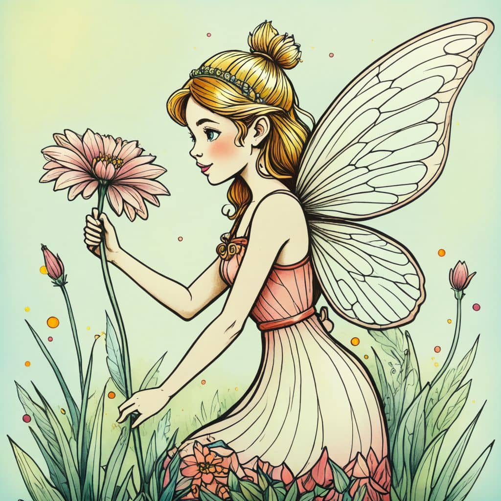 Colored Fairy holding a flower