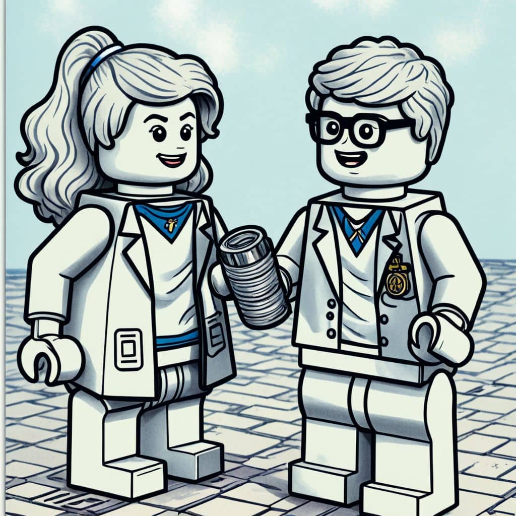 Colored Lego doctor from Lego Minifigures handing a prescription to a patient
