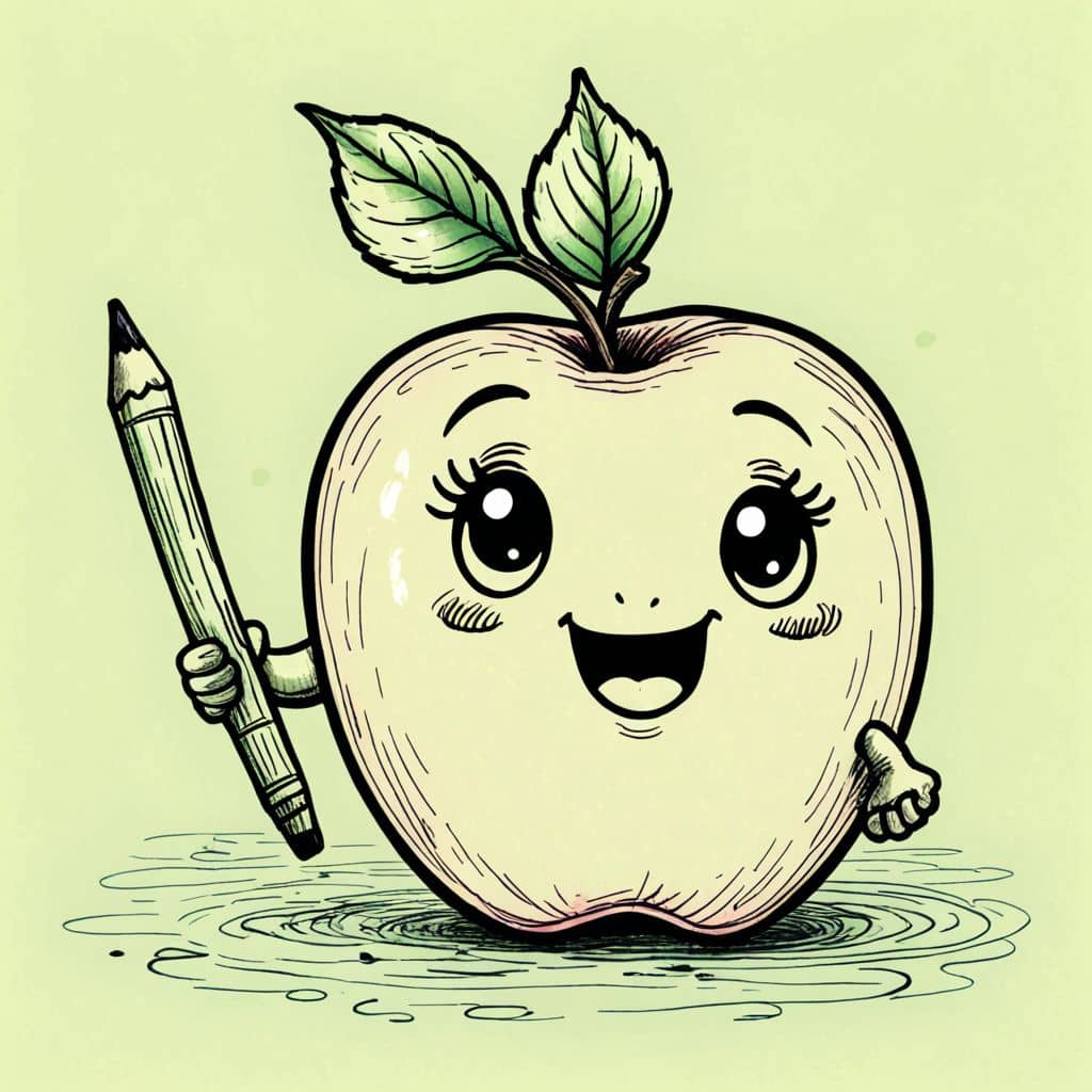 Colored Chibi Apple holding a pencil