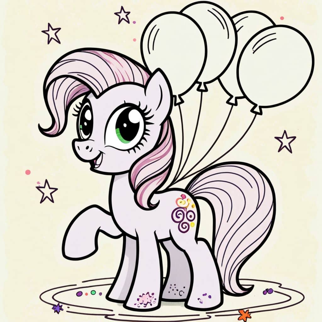Colored Pinkie Pie levitating party balloons