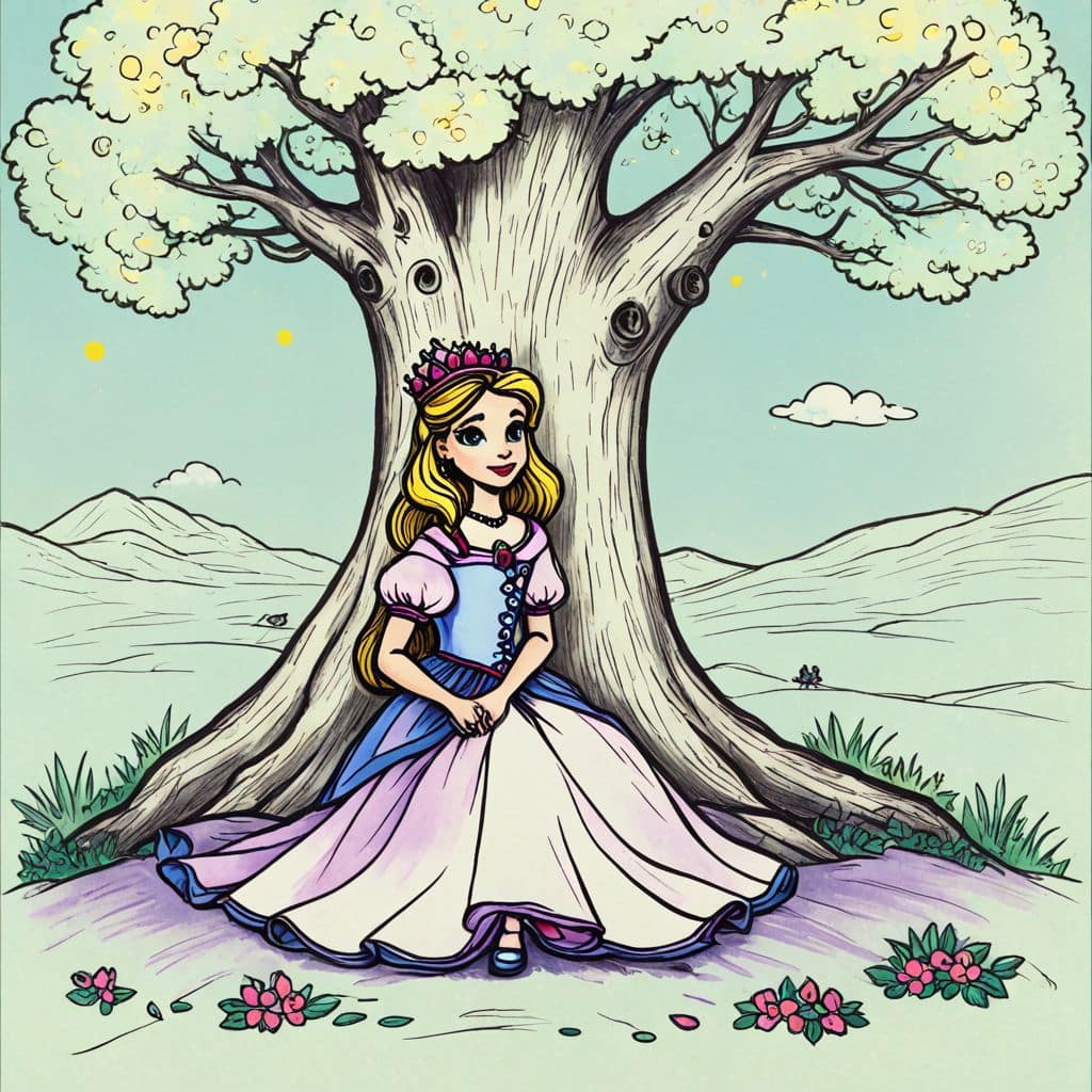 Colored Princess sitting under a big tree