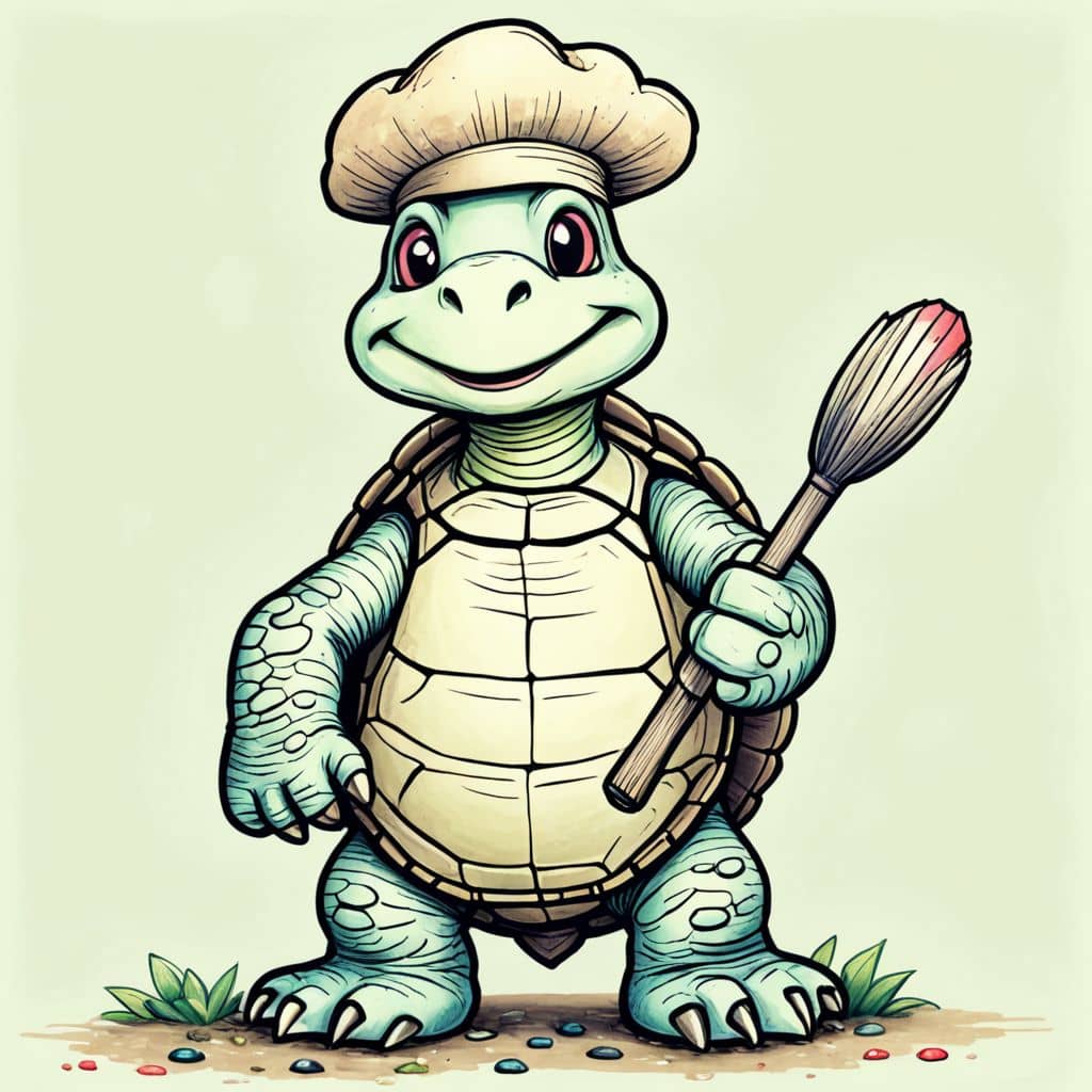 Colored Turtle wearing a chef's apron