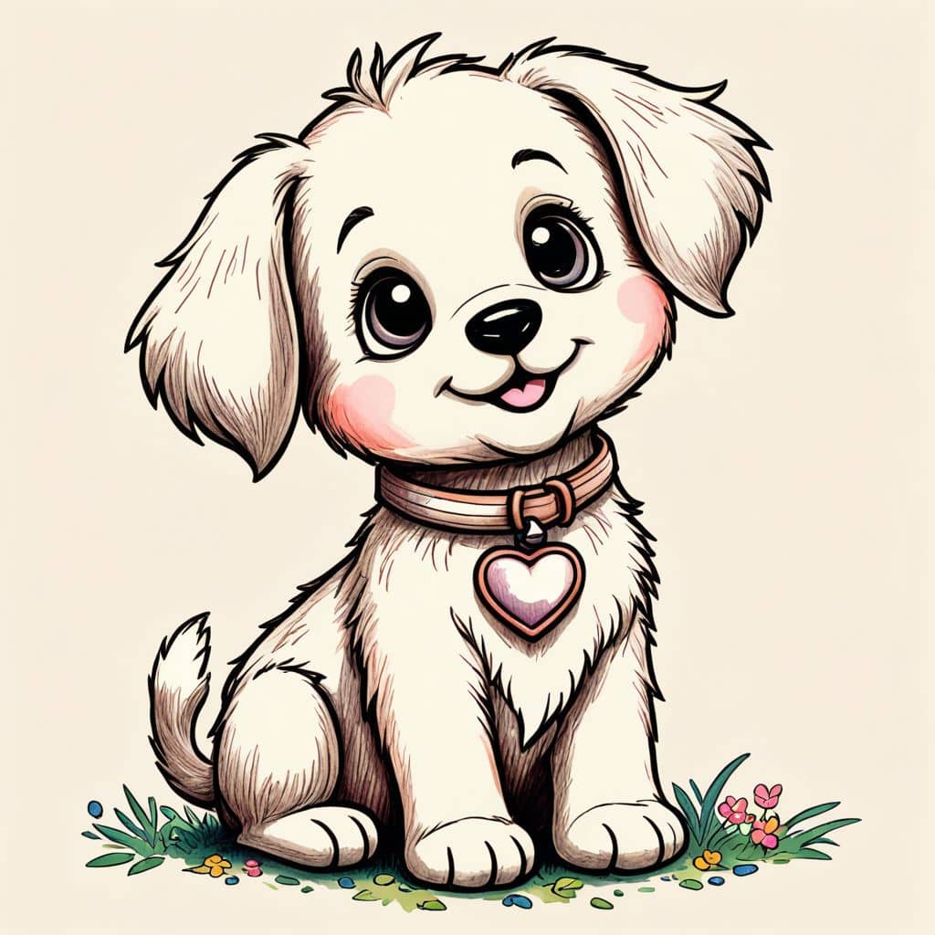 Colored Puppy with a heart-shaped collar