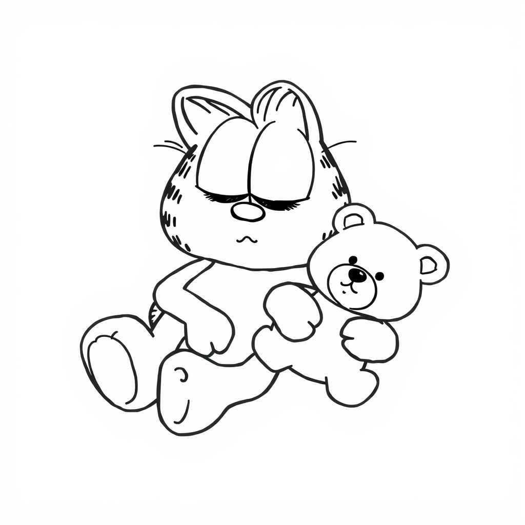 Garfield asleep with a teddy bear