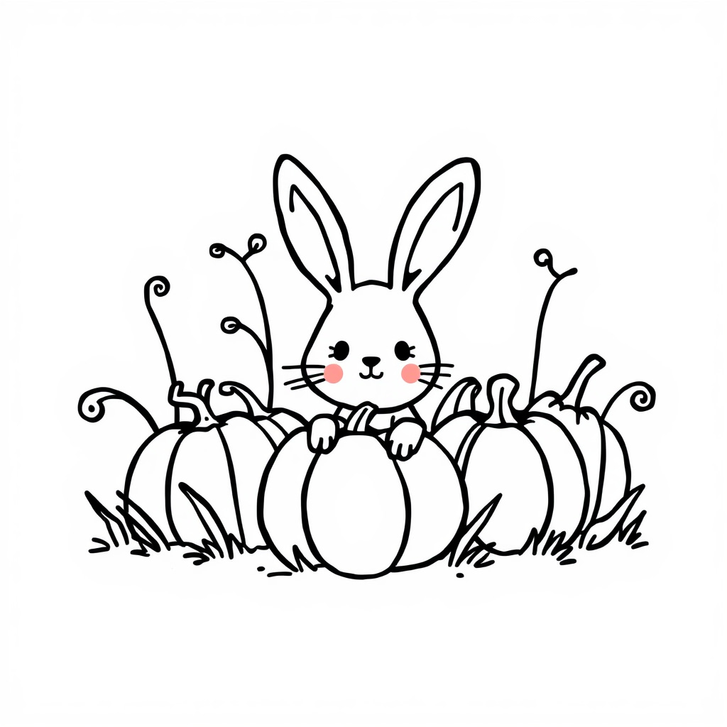 Rabbits hiding in a pumpkin patch