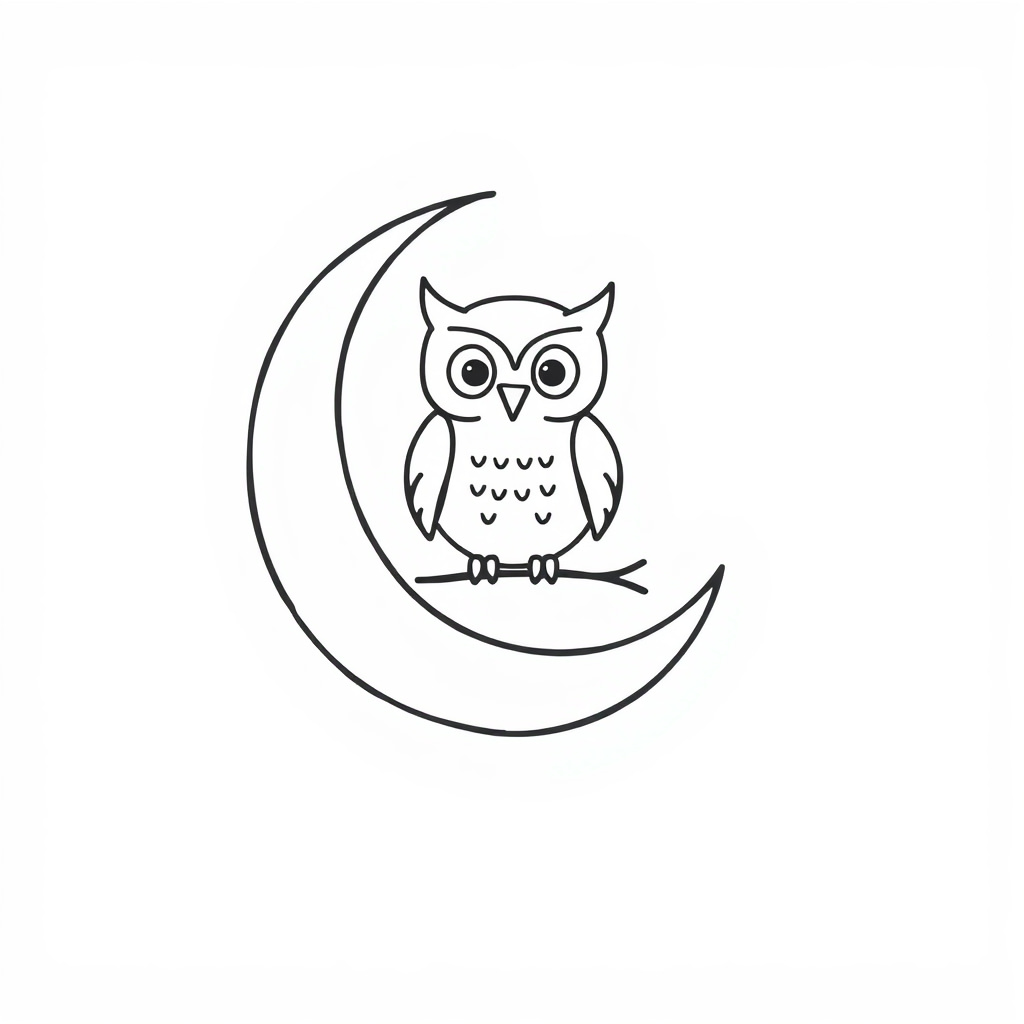 Owl perched on a crescent moon